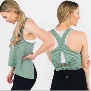 ZYIA Green Striped Racerback Tank Top